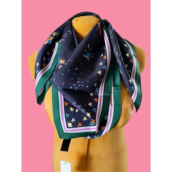 tory burch daydream silk square scarf 36"x36" tory navy blue new rare last one - Picture 1 of 11